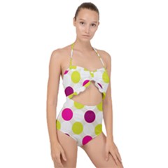 Polka Dots Spots Pattern Seamless Scallop Top Cut Out Swimsuit by Pakrebo