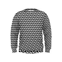White Line Wave Black Pattern Kids  Sweatshirt by Pakrebo