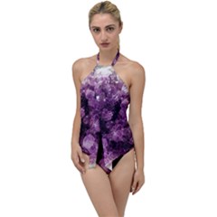 Amethyst Purple Violet Geode Slice Go With The Flow One Piece Swimsuit by genx
