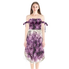 Amethyst Purple Violet Geode Slice Shoulder Tie Bardot Midi Dress by genx