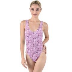 Texture Flower Background Pink High Leg Strappy Swimsuit by Pakrebo