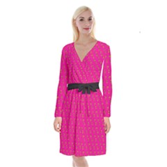 No Step On Snek Pattern Pink Background Meme Long Sleeve Velvet Front Wrap Dress by snek