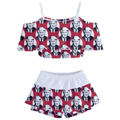 Trump Retro Face Pattern Maga Red Us Patriot Kids  Off Shoulder Skirt Bikini by snek