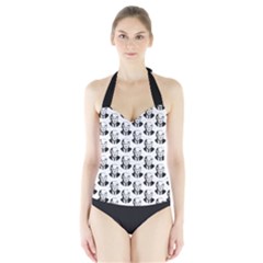 Trump Retro Face Pattern Maga Black And White Us Patriot Halter Swimsuit by snek