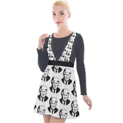 Trump Retro Face Pattern Maga Black And White Us Patriot Plunge Pinafore Velour Dress by snek