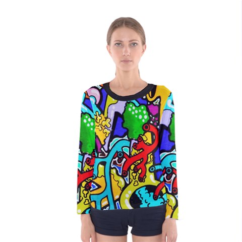Graffiti Abstract With Colorful Tubes And Biology Artery Theme Women s Long Sleeve Tee by genx