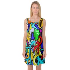 Graffiti Abstract With Colorful Tubes And Biology Artery Theme Sleeveless Satin Nightdress by genx