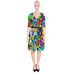 Graffiti Abstract With Colorful Tubes And Biology Artery Theme Wrap Up Cocktail Dress by genx