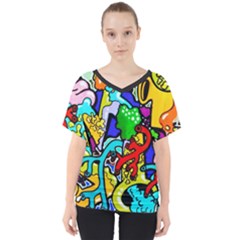 Graffiti Abstract With Colorful Tubes And Biology Artery Theme V-neck Dolman Drape Top by genx