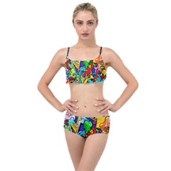 Graffiti Abstract With Colorful Tubes And Biology Artery Theme Layered Top Bikini Set by genx