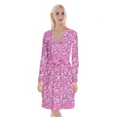 Pink Camouflage Army Military Girl Long Sleeve Velvet Front Wrap Dress by snek