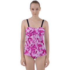 Standard Pink Camouflage Army Military Girl Funny Pattern Twist Front Tankini Set by snek