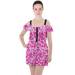 Standard Pink Camouflage Army Military Girl Funny Pattern Ruffle Cut Out Chiffon Playsuit by snek