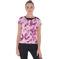 Standard Violet Pink Camouflage Army Military Girl Short Sleeve Sports Top  by snek