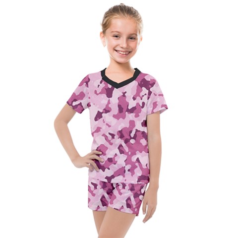 Standard Violet Pink Camouflage Army Military Girl Kids  Mesh Tee And Shorts Set by snek