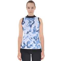 Standard Light Blue Camouflage Army Military Mock Neck Shell Top by snek