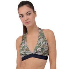 Wood Camouflage Military Army Green Khaki Pattern Halter Plunge Bikini Top by snek