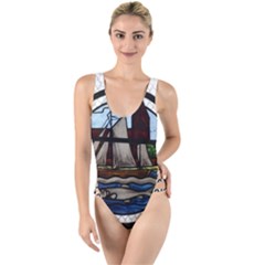 Window Image Stained Glass High Leg Strappy Swimsuit by Pakrebo