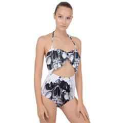 Black Skull Scallop Top Cut Out Swimsuit by Alisyart