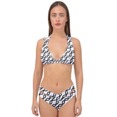 Diagonal Stripe Pattern Double Strap Halter Bikini Set by Alisyart