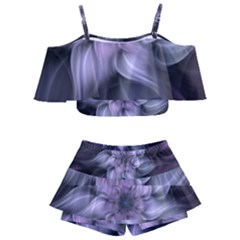 Purple Flower Windswept Kids  Off Shoulder Skirt Bikini by JezebelDesignsStudio