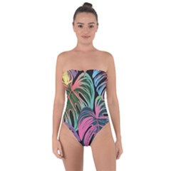 Leaves Tropical Jungle Pattern Tie Back One Piece Swimsuit by Alisyart