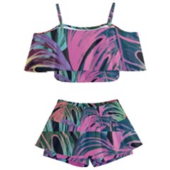 Leaves Tropical Jungle Pattern Kids  Off Shoulder Skirt Bikini by Alisyart
