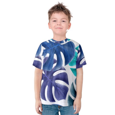 Leaves Tropical Blue Green Nature Kids  Cotton Tee by Alisyart