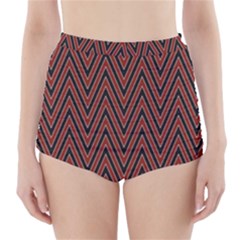 Pattern Chevron Black Red High-waisted Bikini Bottoms by Alisyart