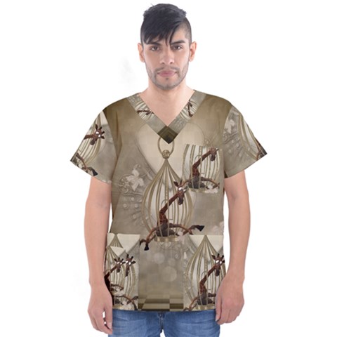 Funny Giraffe With Herats And Butterflies Men s V-neck Scrub Top by FantasyWorld7