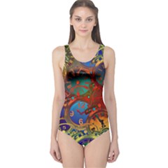 Time Clock Distortion One Piece Swimsuit by Mariart