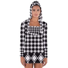 Square Diagonal Pattern Long Sleeve Hooded T-shirt by Mariart