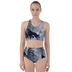 Awesome Black And White Wolf In The Dark Night Racer Back Bikini Set by FantasyWorld7
