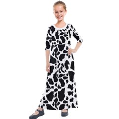 Black On White Cow Skin Kids  Quarter Sleeve Maxi Dress by LoolyElzayat