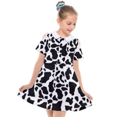 Black On White Cow Skin Kids  Short Sleeve Shirt Dress by LoolyElzayat