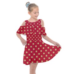 Red Hot Polka Dots Kids  Shoulder Cutout Chiffon Dress by WensdaiAmbrose