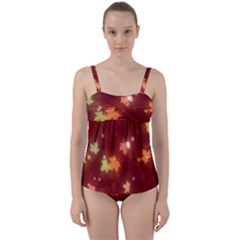 Leaf Leaves Bokeh Background Twist Front Tankini Set by Mariart