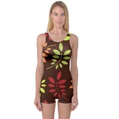 Leaves Foliage Pattern Design One Piece Boyleg Swimsuit by Mariart