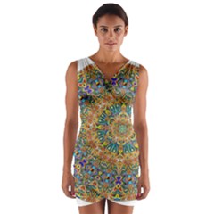 Colorful Pattern Color Wrap Front Bodycon Dress