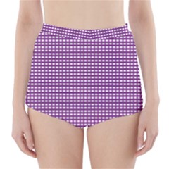 Purple Gingham High-waisted Bikini Bottoms