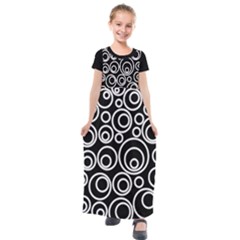 Abstract White On Black Circles Design Kids  Short Sleeve Maxi Dress by LoolyElzayat