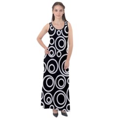 Abstract White On Black Circles Design Sleeveless Velour Maxi Dress by LoolyElzayat