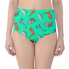 Dinosaurs - Aqua Green Classic High-waist Bikini Bottoms by WensdaiAmbrose