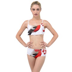 Red Robin Berry Red Berries Bird Layered Top Bikini Set by Wegoenart