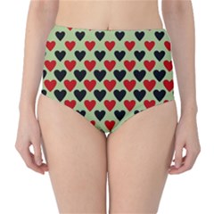 Red & Black Hearts - Olive Classic High-waist Bikini Bottoms by WensdaiAmbrose