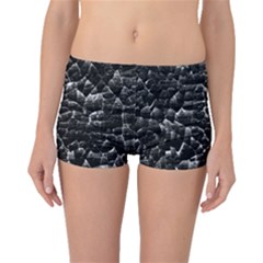 Black And White Grunge Cracked Abstract Print Boyleg Bikini Bottoms by dflcprintsclothing