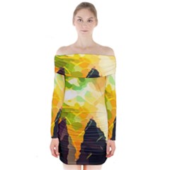 Forest Trees Nature Wood Green Long Sleeve Off Shoulder Dress by Pakrebo