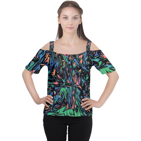 Tree Forest Abstract Forrest Cutout Shoulder Tee by Pakrebo