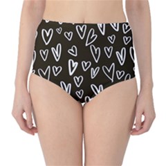 White Hearts - Black Background Classic High-waist Bikini Bottoms by alllovelyideas