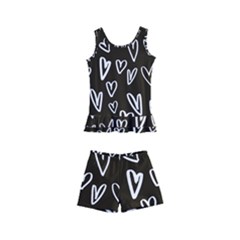 White Hearts - Black Background Kids  Boyleg Swimsuit by alllovelyideas